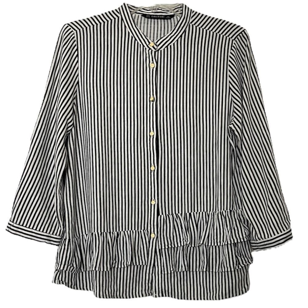 Zara Basic Vertical Striped Top Standing Collar T… - image 7